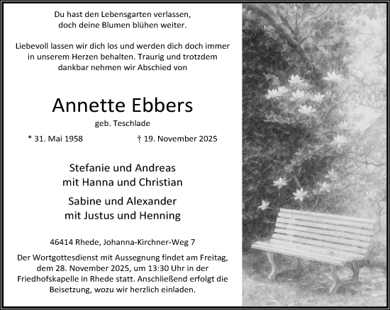 Traueranzeige von Annette Ebbers 
