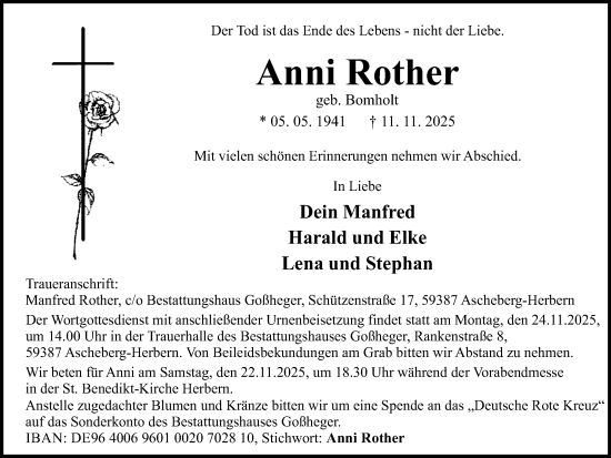 Traueranzeige von Anni Rother von Ruhr Nachrichten