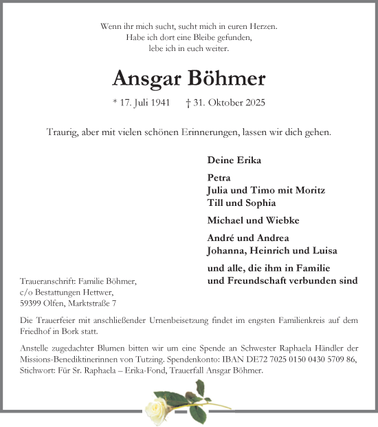 Traueranzeige von Ansgar Böhmer von Ruhr Nachrichten