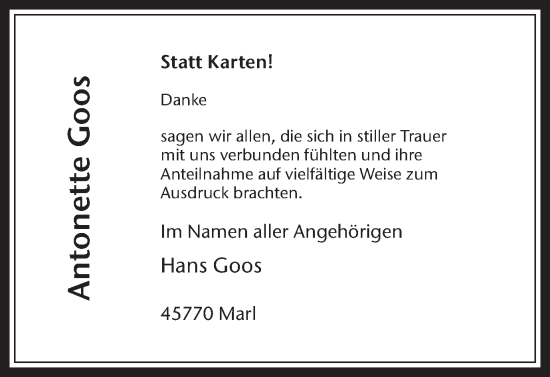 Traueranzeige von Antonette Goos von Trauer Vest