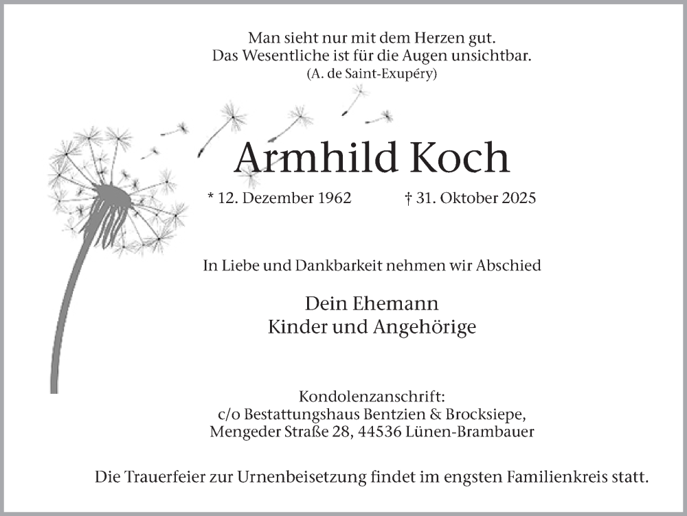  Traueranzeige für Armhild Koch vom 08.11.2025 aus Lüner Anzeiger