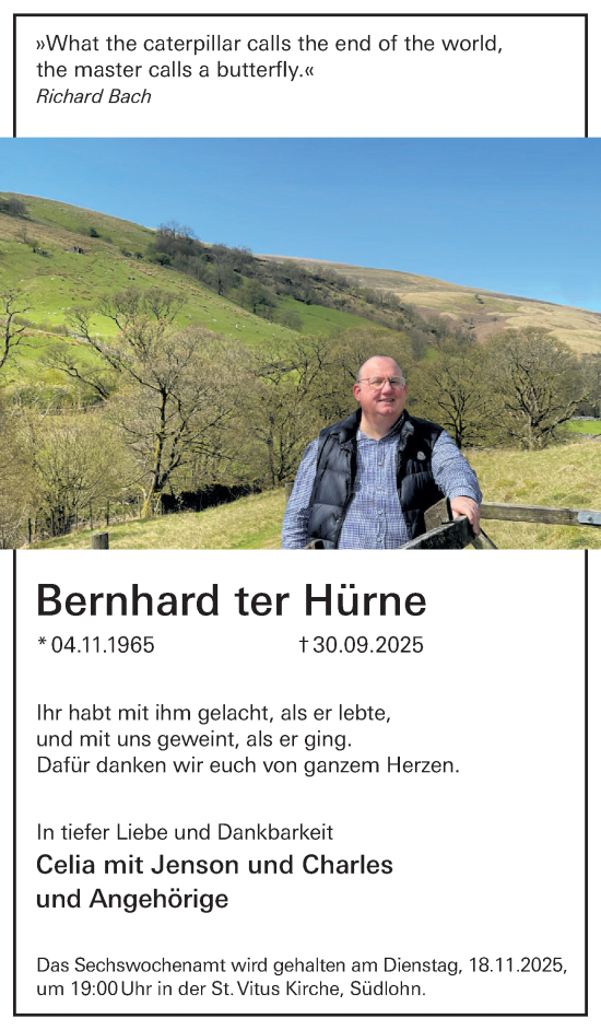 Traueranzeige von Bernhard ter Hürne von Münsterland Zeitung
