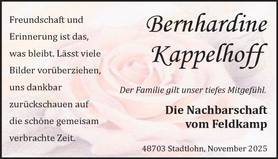 Traueranzeige von Bernhardine Kappelhoff von Münsterland Zeitung