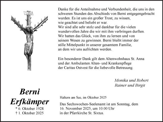 Traueranzeige von Berni Erfkämper von Ruhr Nachrichten und Halterner Zeitung