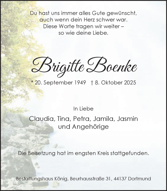 Traueranzeige von Brigitte Boenke von Ruhr Nachrichten