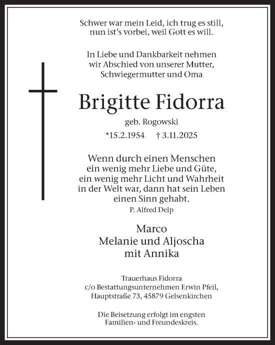 Traueranzeige von Brigitte Fidorra von Trauer Vest