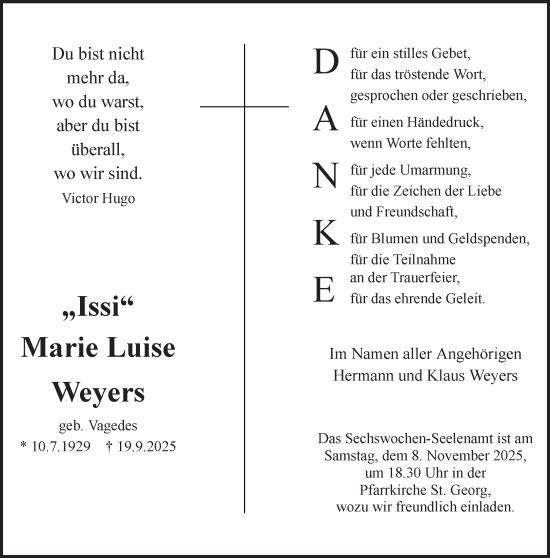 Traueranzeige von Marie-Luise Weyers von Bocholter Borkener Volksblatt 