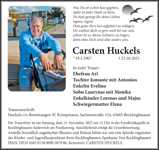Traueranzeige von Carsten Huckels von Trauer Vest