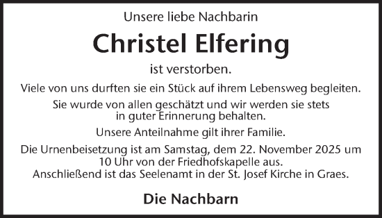 Traueranzeige von Christel Elfering von Münsterland Zeitung