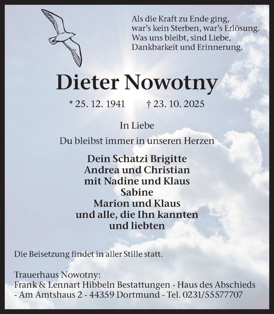  Traueranzeige für Dieter Nowotny vom 08.11.2025 aus Ruhr Nachrichten