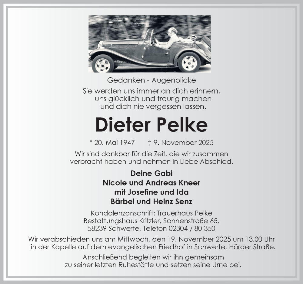  Traueranzeige für Dieter Pelke vom 15.11.2025 aus Ruhr Nachrichten