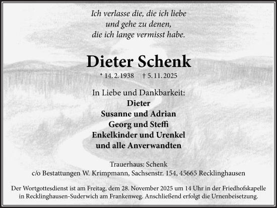 Traueranzeige von Dieter Schenk von Trauer Vest