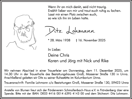 Traueranzeige von Ditz Lohmann von Hellweger Anzeiger