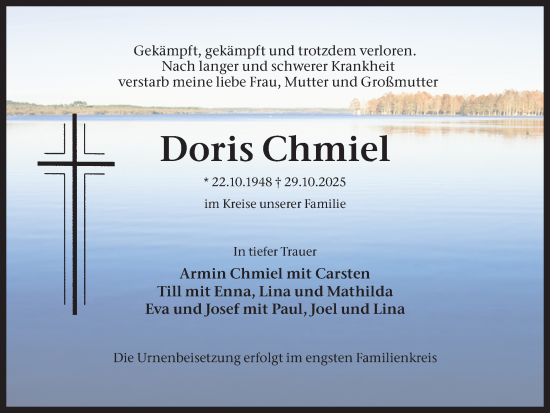 Traueranzeige von Doris Chmiel von Ruhr Nachrichten und Halterner Zeitung