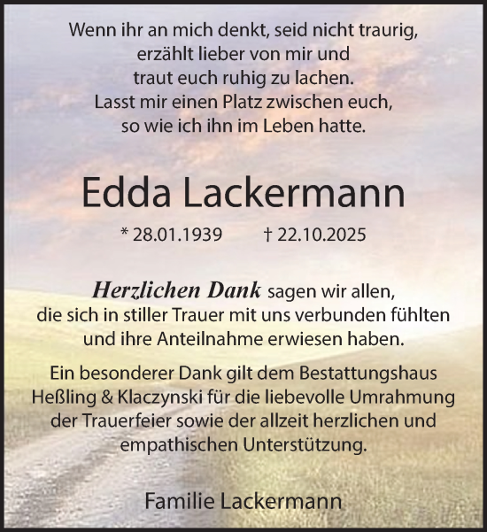 Traueranzeige von Edda Lackermann 