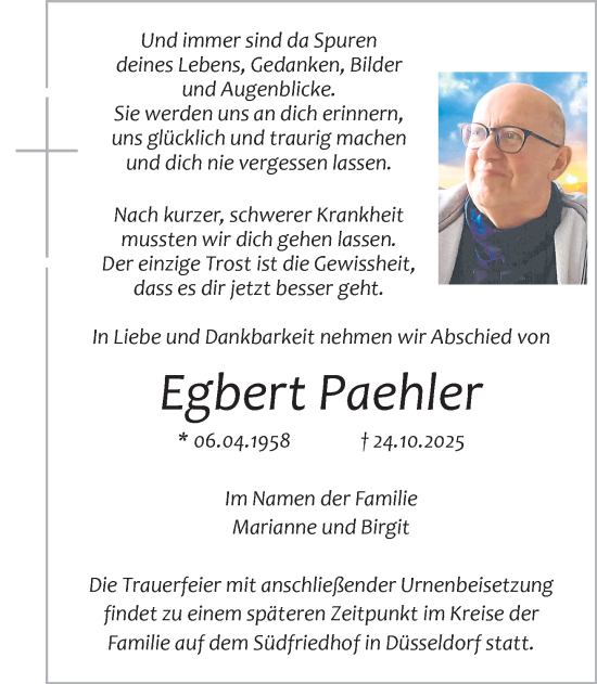 Traueranzeige von Egbert Paehler 