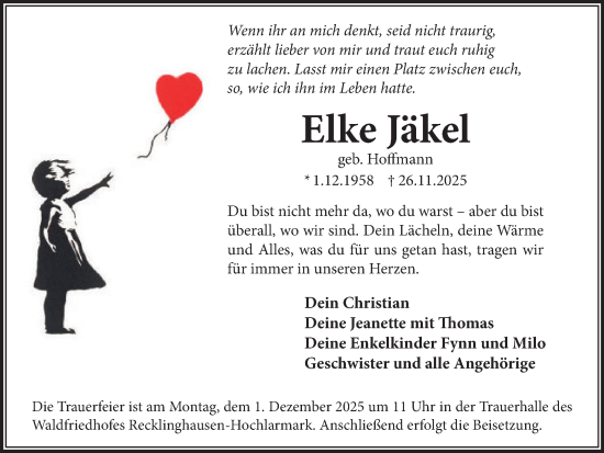 Traueranzeige von Elke Jäkel von Trauer Vest