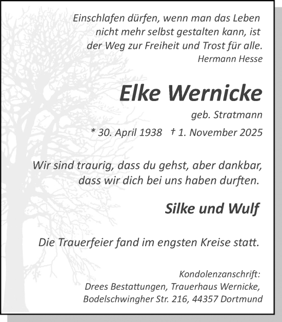 Traueranzeige von Elke Wernicke von Stadtanzeiger Castrop-Rauxel
