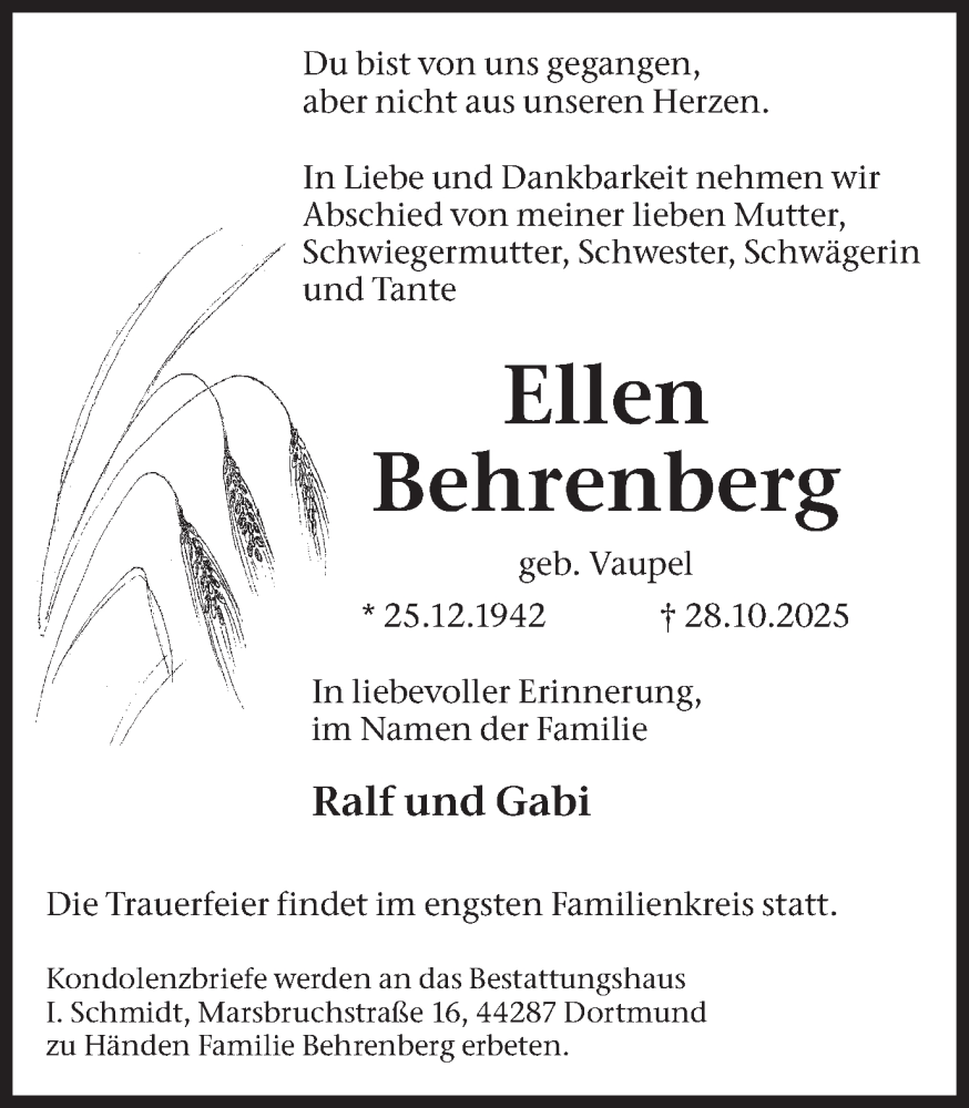  Traueranzeige für Ellen Behrenberg vom 08.11.2025 aus Ruhr Nachrichten