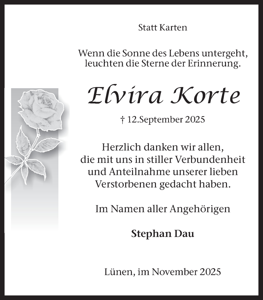  Traueranzeige für Elvira Korte vom 08.11.2025 aus Lüner Anzeiger