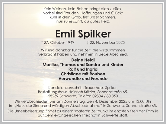 Traueranzeige von Emil Spilker von Ruhr Nachrichten