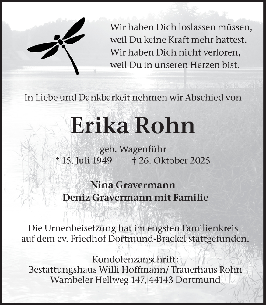  Traueranzeige für Erika Rohn vom 08.11.2025 aus Ruhr Nachrichten