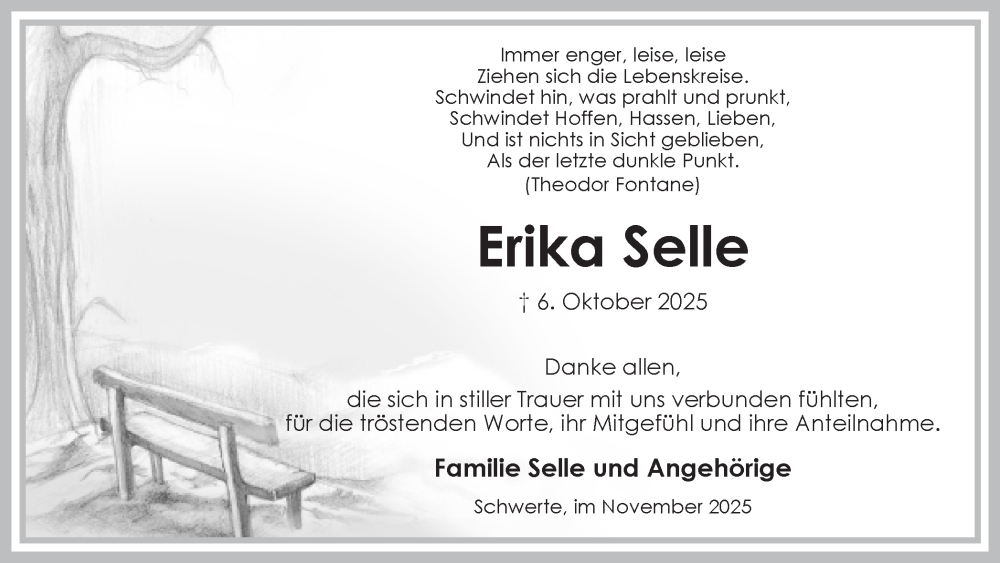  Traueranzeige für Erika Selle vom 08.11.2025 aus Ruhr Nachrichten