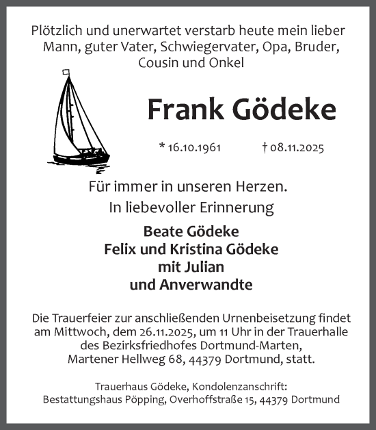 Traueranzeige von Frank Gödeke von Ruhr Nachrichten