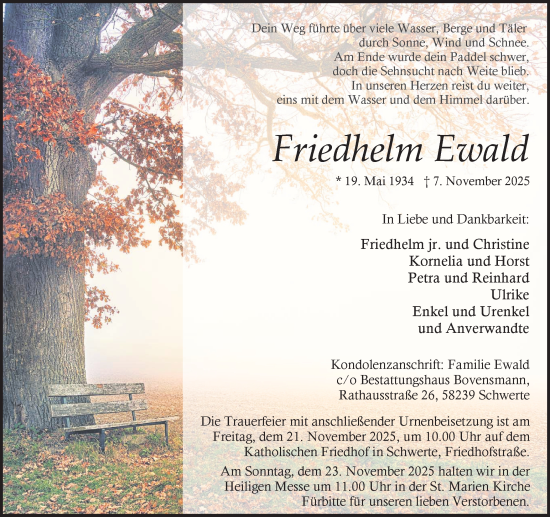 Traueranzeige von Friedhelm Ewald von Ruhr Nachrichten