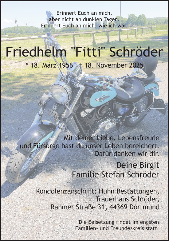 Traueranzeige von Friedhelm Schröder von Ruhr Nachrichten