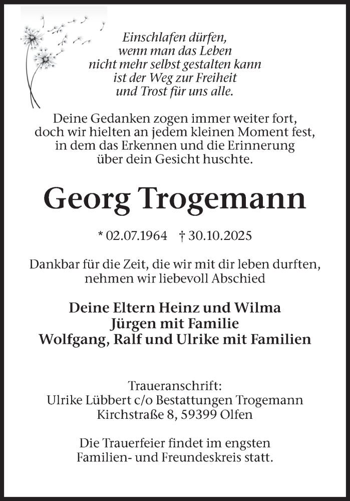  Traueranzeige für Georg Trogemann vom 08.11.2025 aus Ruhr Nachrichten