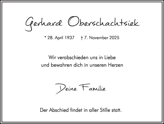Traueranzeige von Gerhard Oberschachtsiek von Hellweger Anzeiger