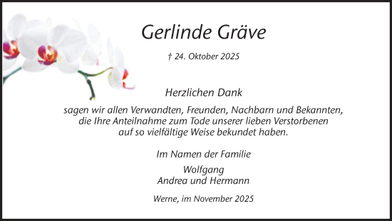 Traueranzeige von Gerlinde Gräve von Ruhr Nachrichten