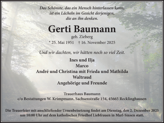 Traueranzeige von Gerti Baumann von Trauer Vest