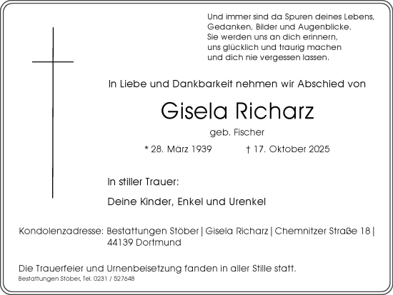 Traueranzeige von Gisela Richarz von Ruhr Nachrichten