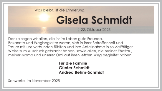Traueranzeige von Gisela Schmidt von Ruhr Nachrichten