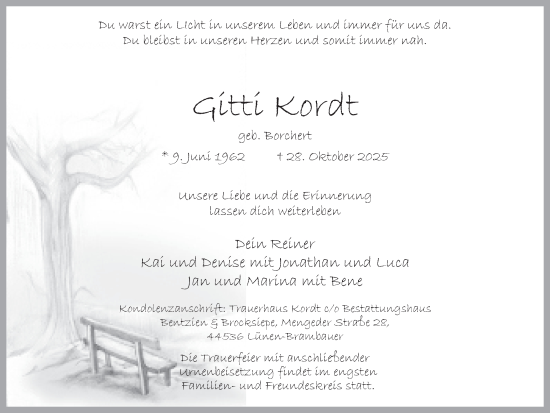 Traueranzeige von Gitti Kordt von Hellweger Anzeiger