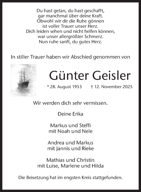 Traueranzeige von Günter Geisler 