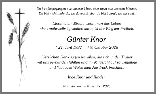 Traueranzeige von Günter Knor von Ruhr Nachrichten
