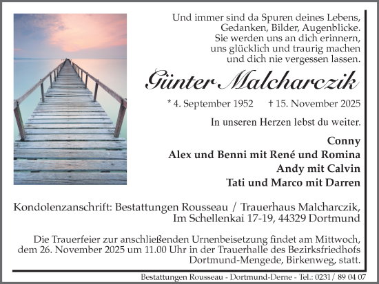 Traueranzeige von Günter Malcharczik von Ruhr Nachrichten