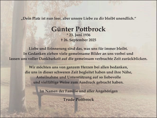 Traueranzeige von Günter Pottbrock von Trauer Vest