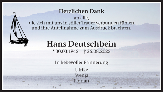 Traueranzeige von Hans Deutschbein von Trauer Vest