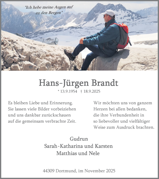 Traueranzeige von Hans-Jürgen Brandt von Hellweger Anzeiger