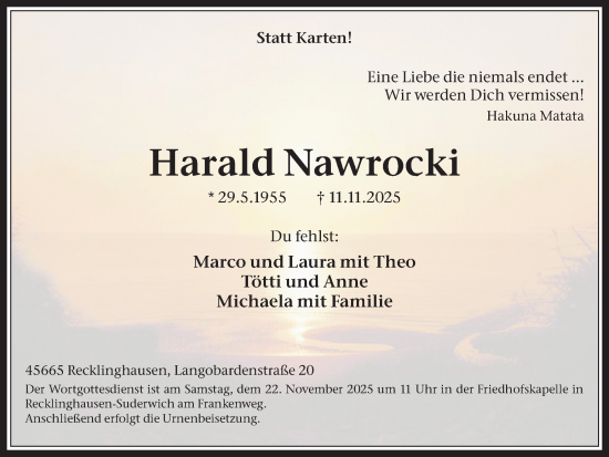 Traueranzeige von Harald Nawrocki von Trauer Vest
