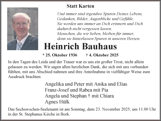 Traueranzeige von Heinrich Bauhaus von Ruhr Nachrichten