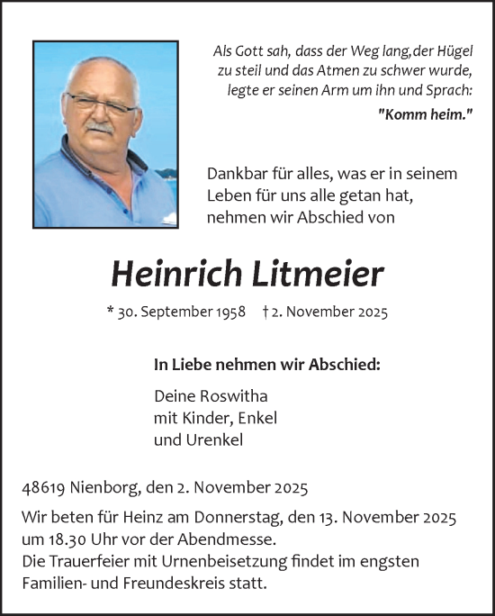 Traueranzeige von Heinrich Litmeier von Münsterland Zeitung