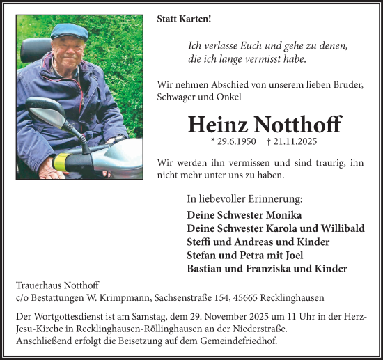 Traueranzeige von Heinz Notthoff von Trauer Vest