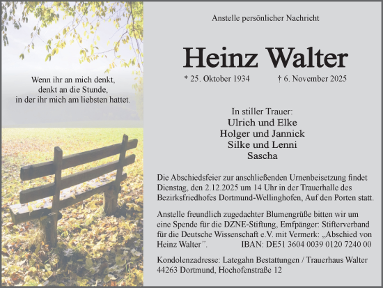 Traueranzeige von Heinz Walter von Ruhr Nachrichten