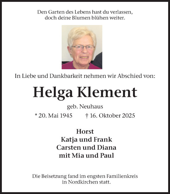 Traueranzeige von Helga Klement von Ruhr Nachrichten