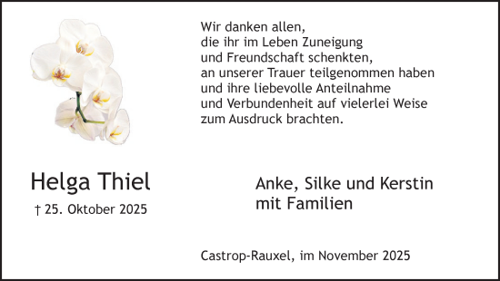 Traueranzeige von Helga Thiel von Ruhr Nachrichten